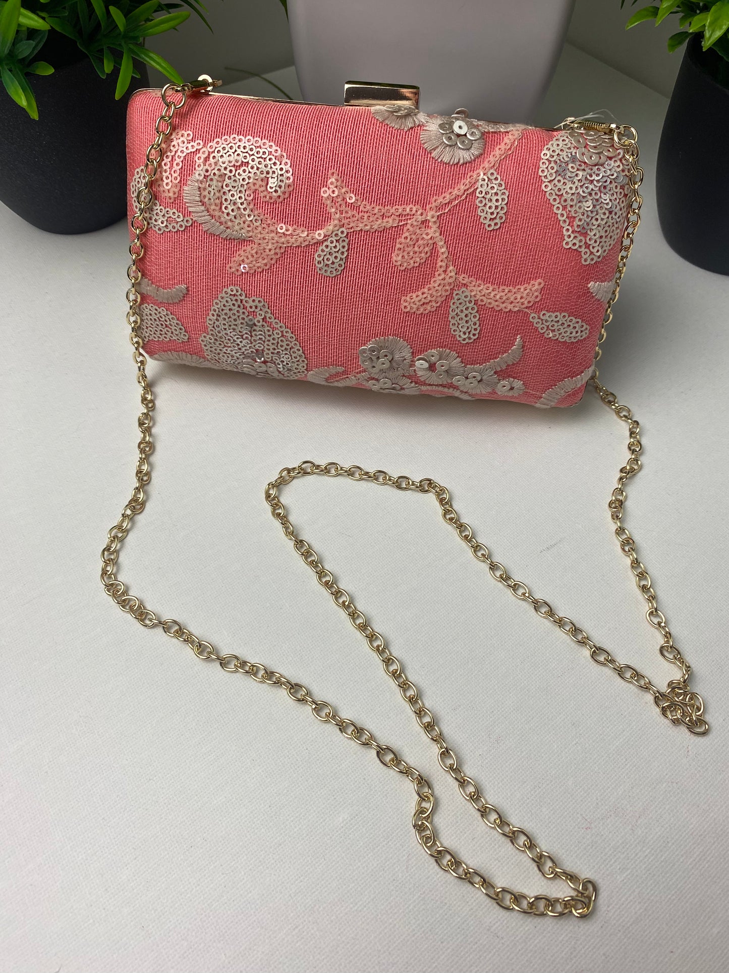 Katherina Coral Embellished Occasion Clutch Bag