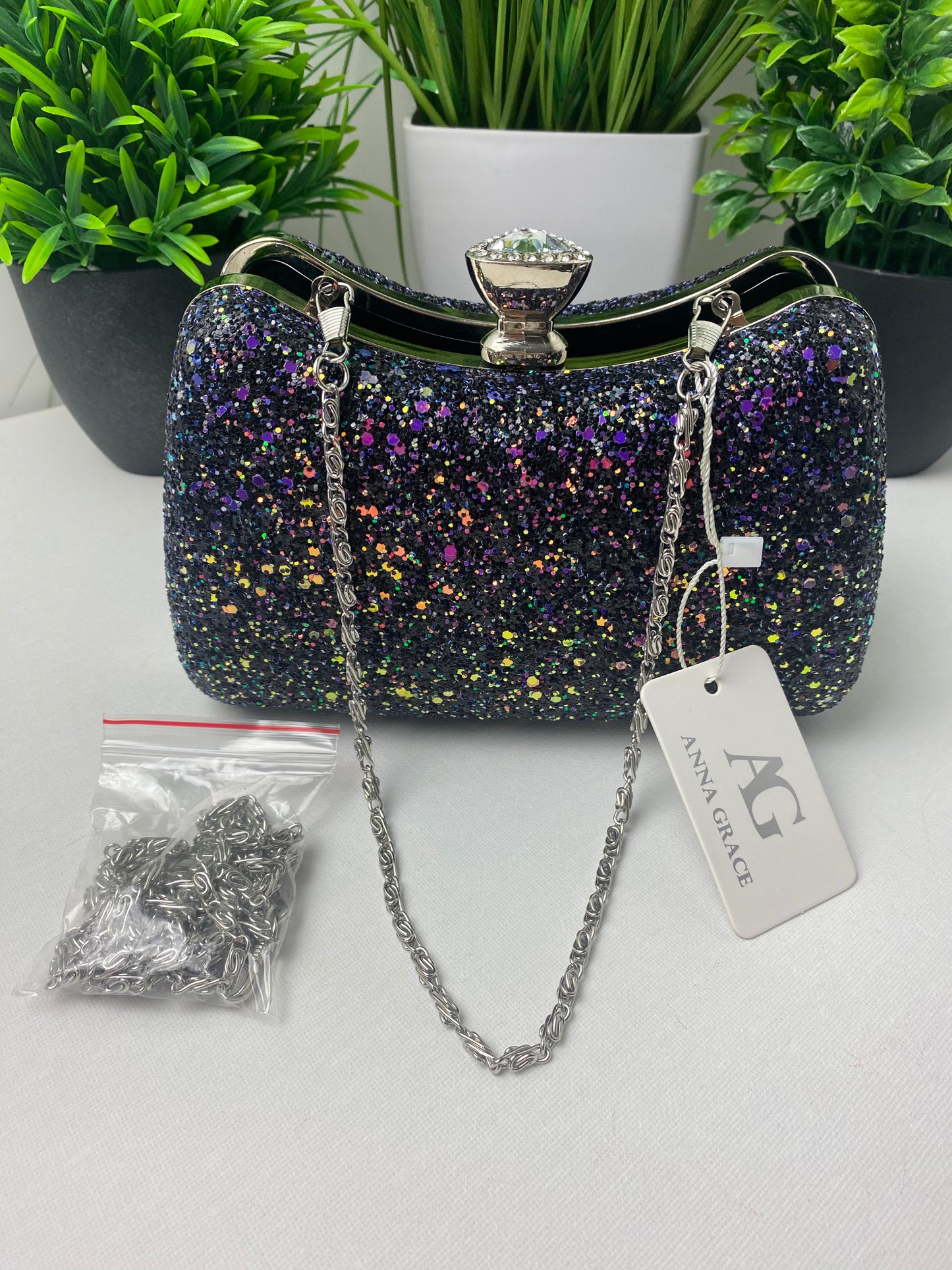 Multicoloured Black Sparkly Occasion Clutch Bag