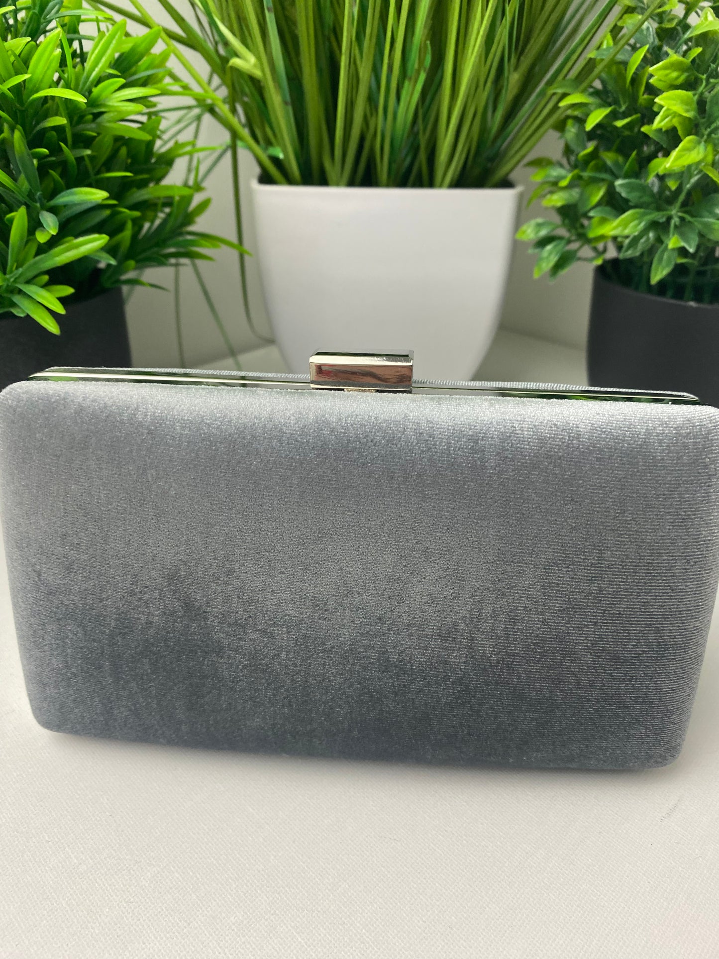 Dark Grey Embroidered Velvet Occasion Clutch