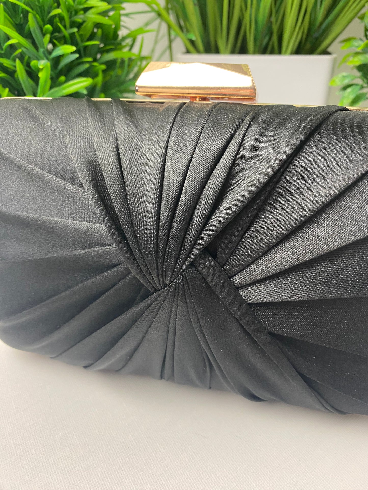 Black Satin Knot Detail Clutch Bag