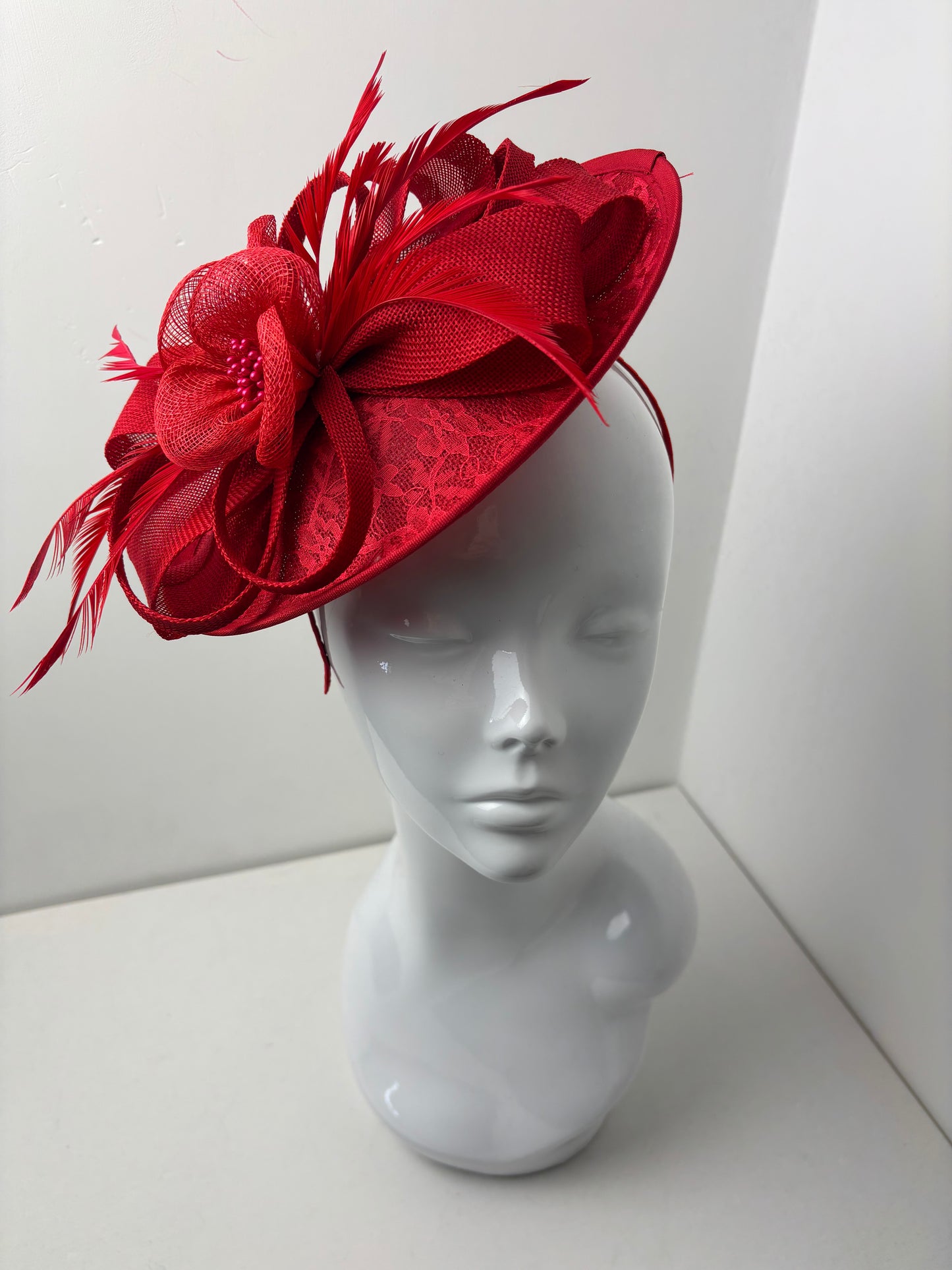 Bespoke Red Lace Flower Fascinator