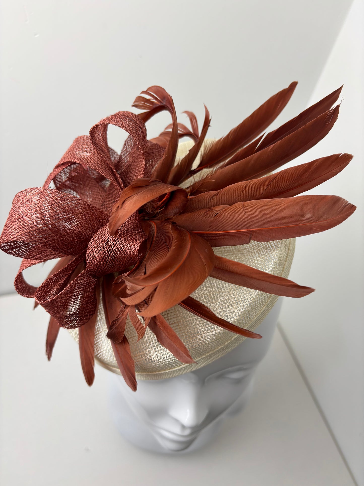 Bespoke Cream & Rust Structured Percher Fascinator
