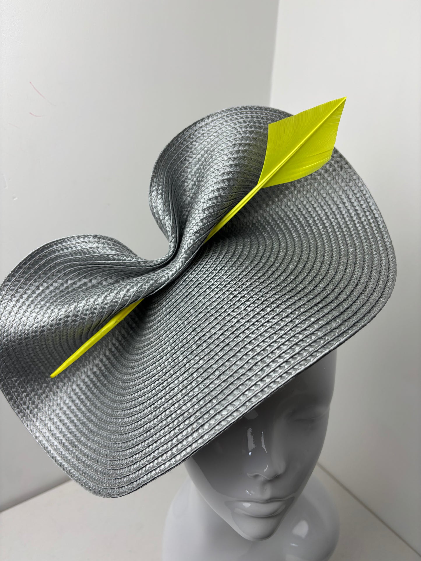 Bespoke Silver and Neon Yellow Woven Fascinator