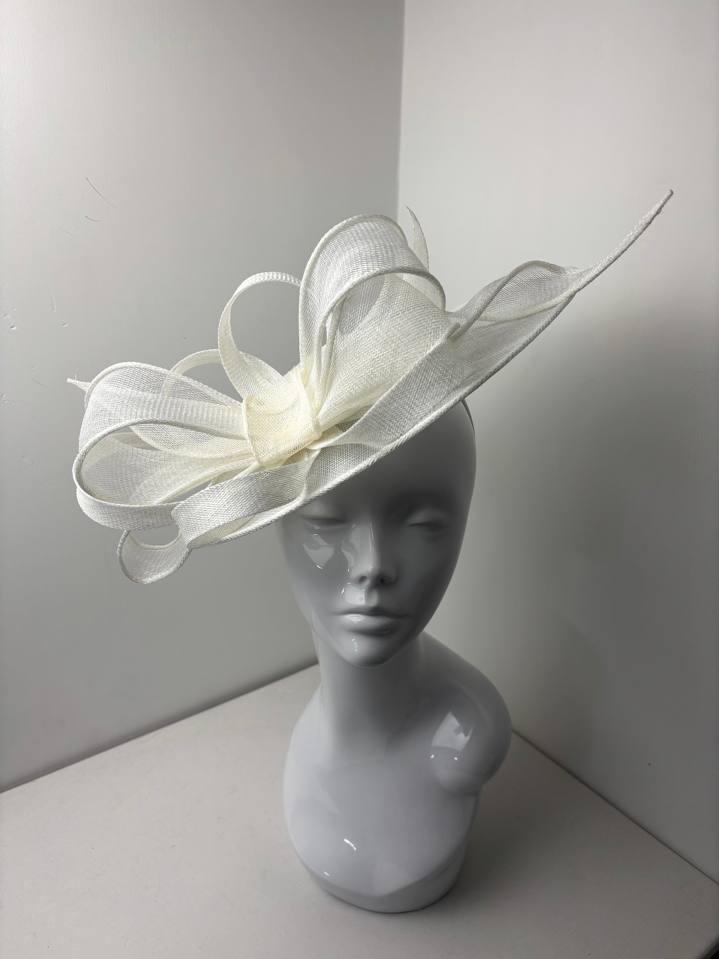 Bespoke Northumbrian White Loop Bow Sinamay Hatinator