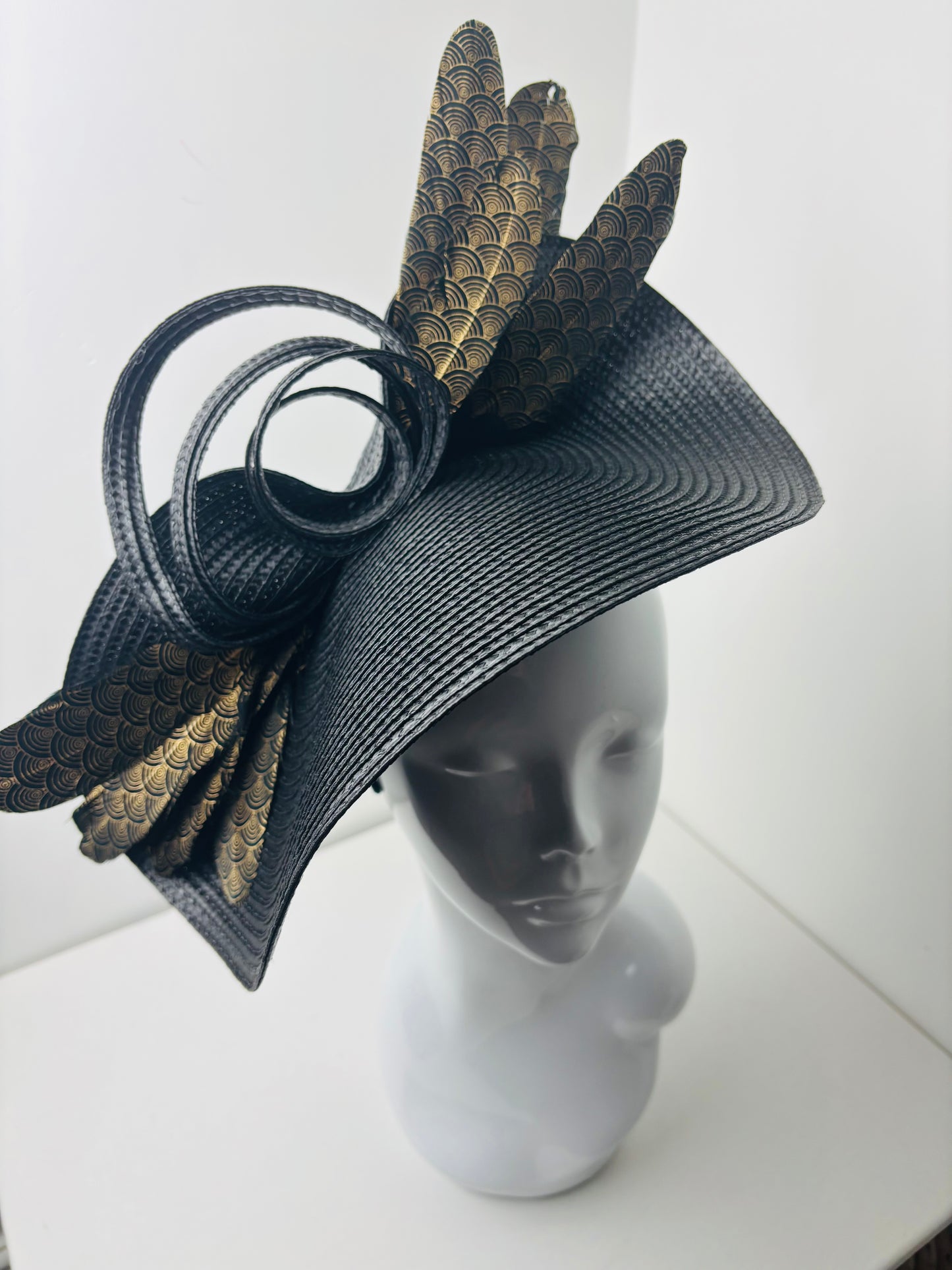 Bespoke Art Deco Eclipse Black Woven Fascinator