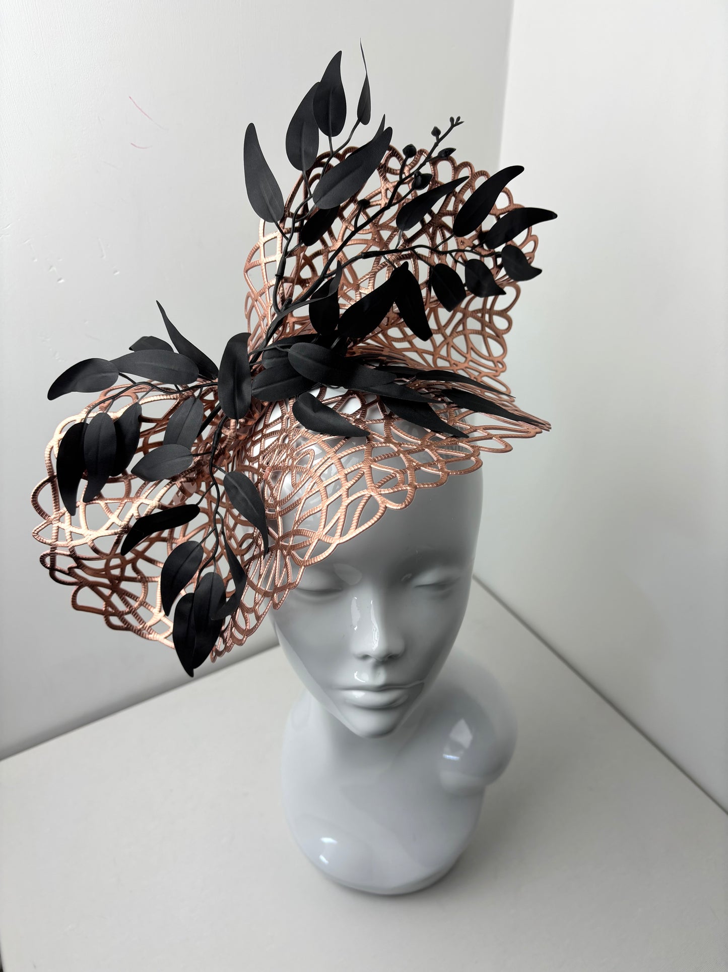 Bespoke Rose Gold & Ebony Leaf Fascinator