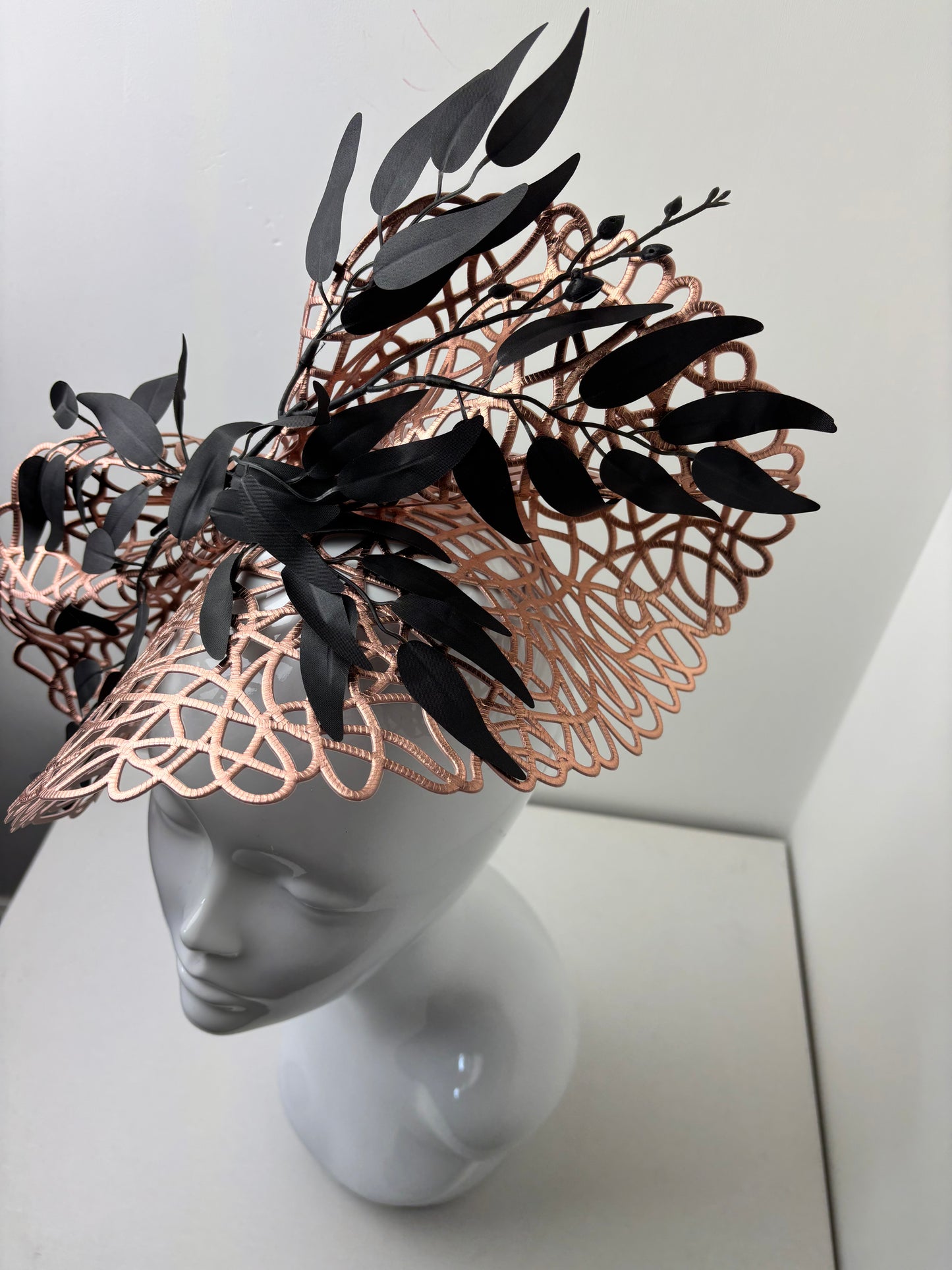 Bespoke Rose Gold & Ebony Leaf Fascinator