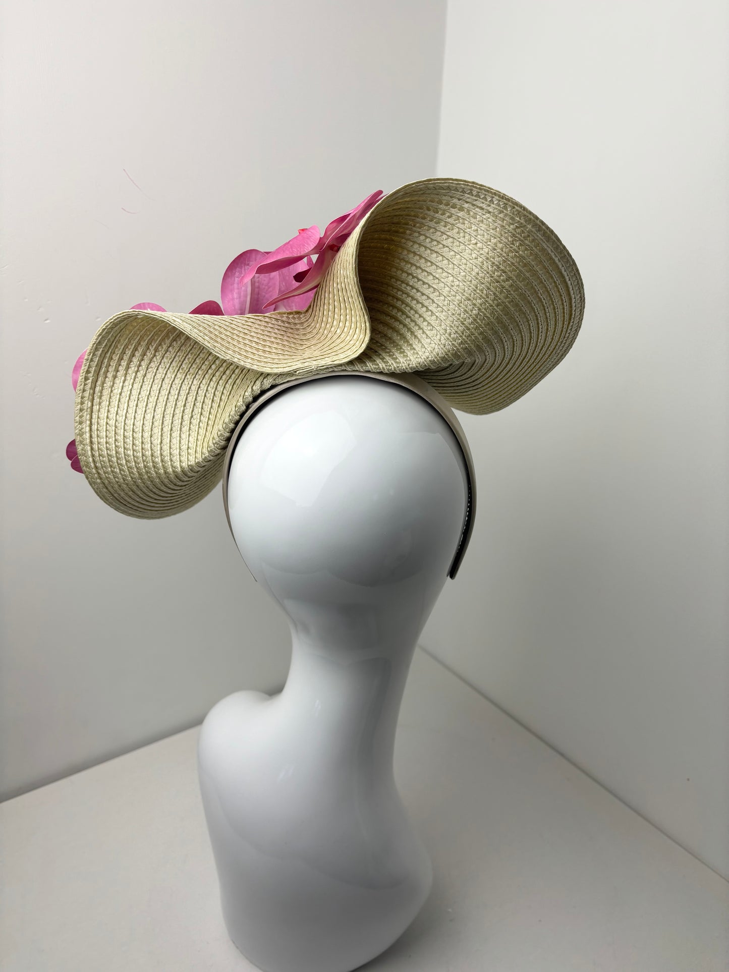 Bespoke Handmade Golden Straw Orchid Floral Fascinator
