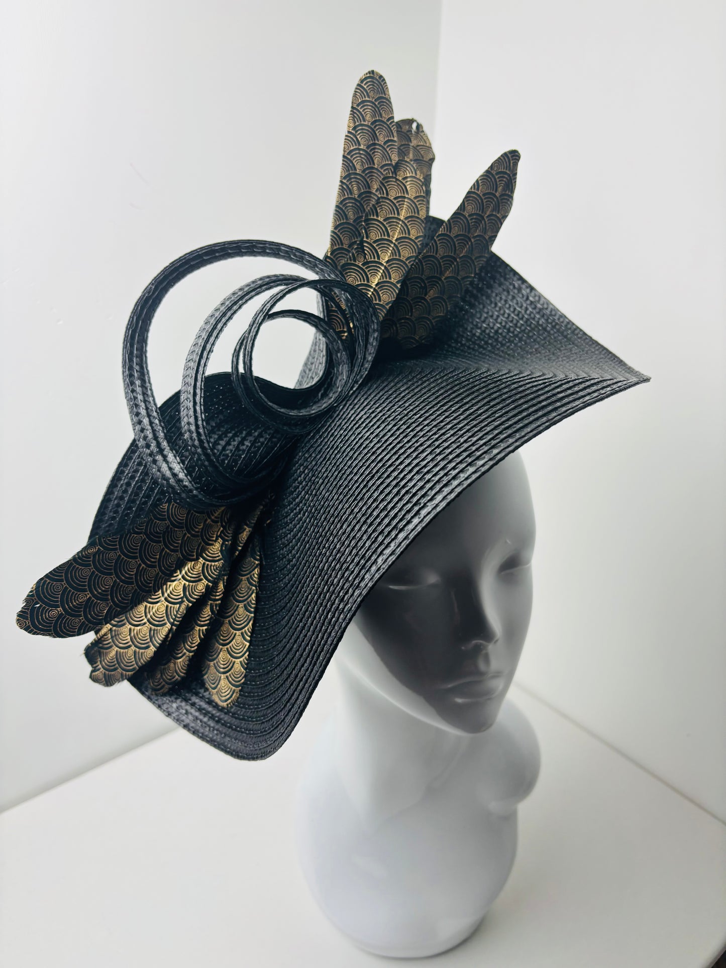 Bespoke Art Deco Eclipse Black Woven Fascinator