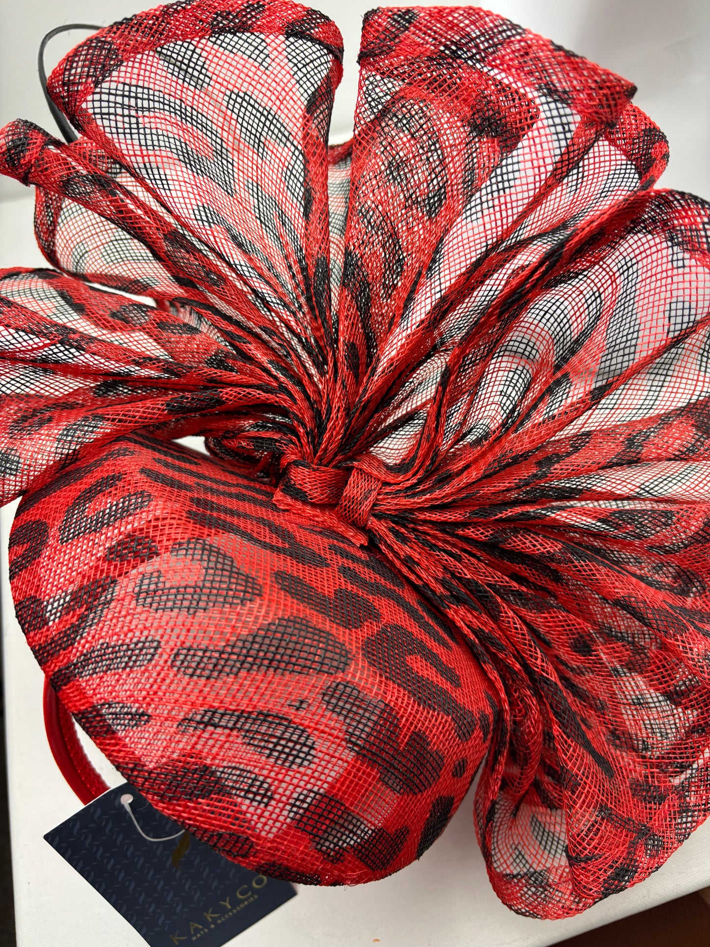 Bespoke Red & Black Leopard Print Pillar Box Fascinator
