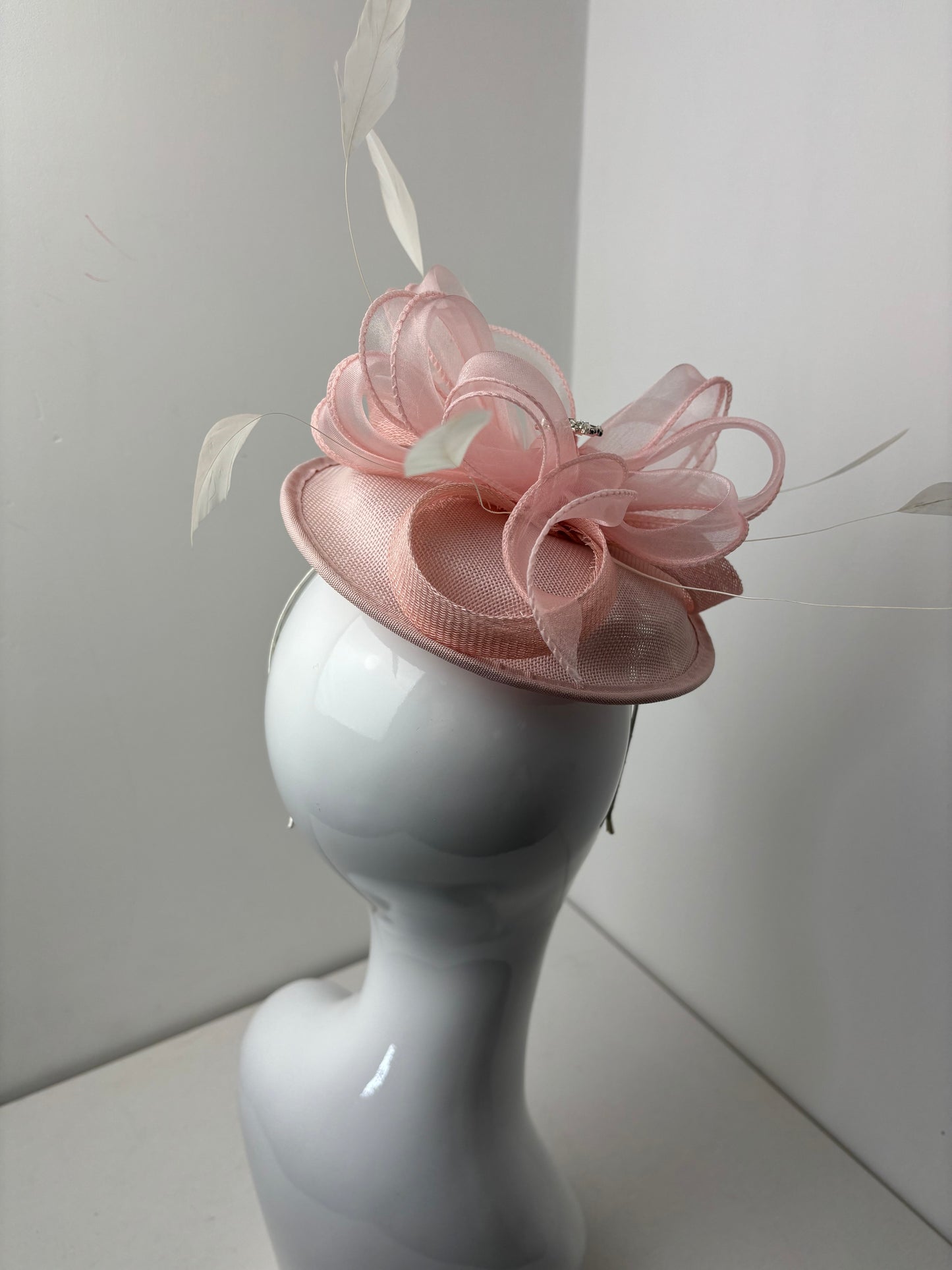 Bespoke Pale Pink Tulle Feather Fascinator
