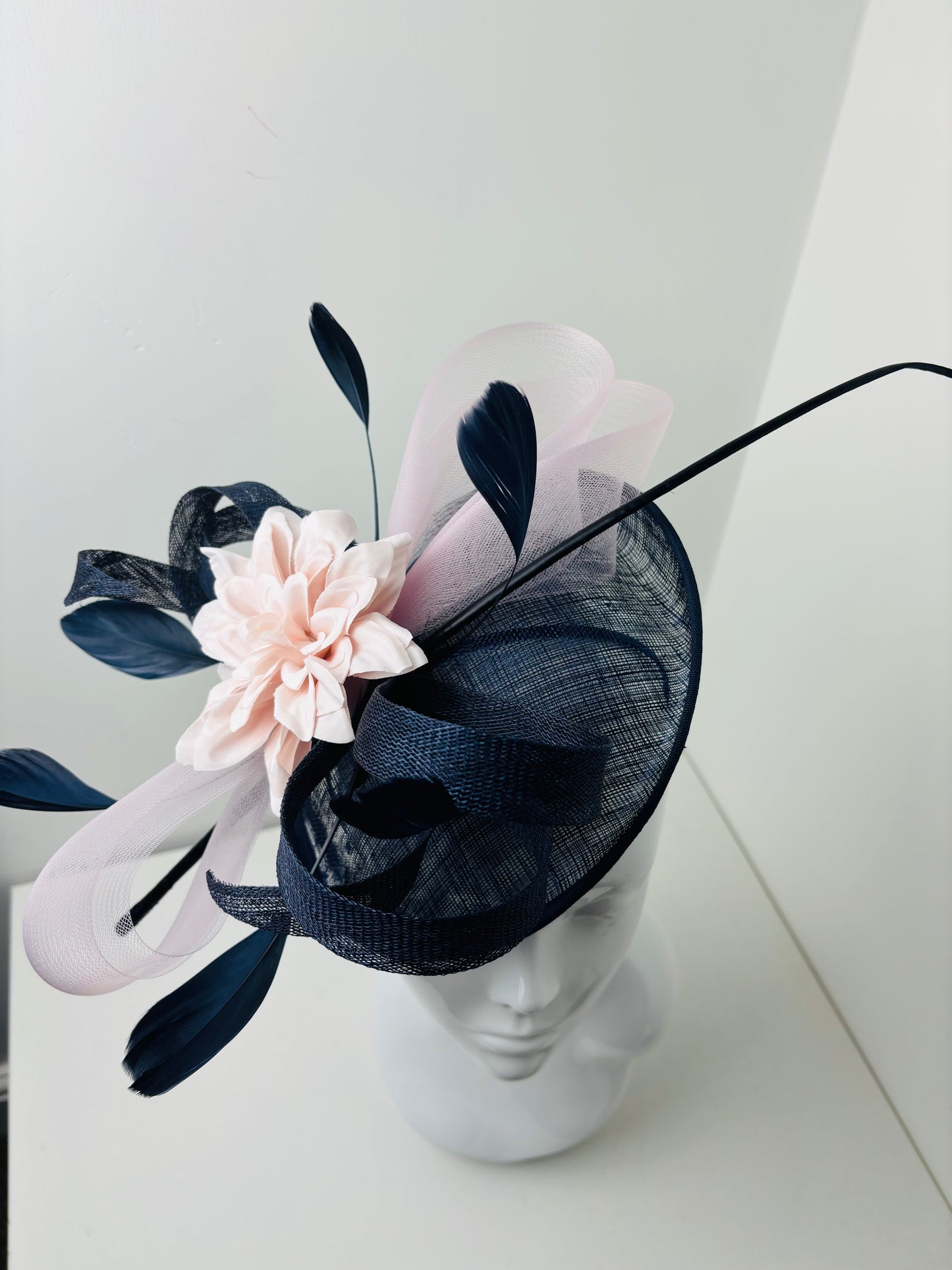 Bespoke Midnight Navy and Pink Fascinator