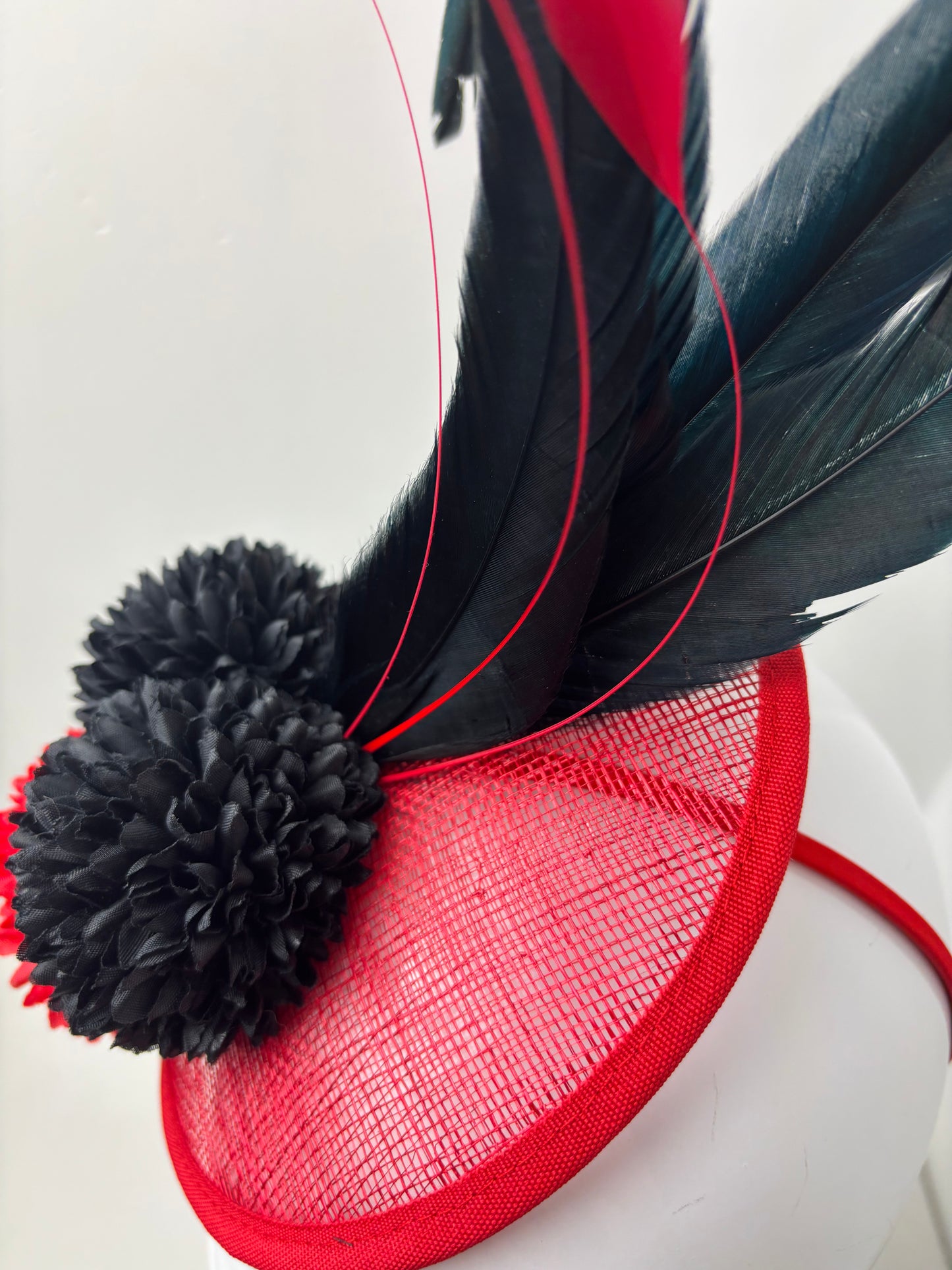 Bespoke Scarlet Noir Feather Fascinator Handmade Red & Black Headpiece