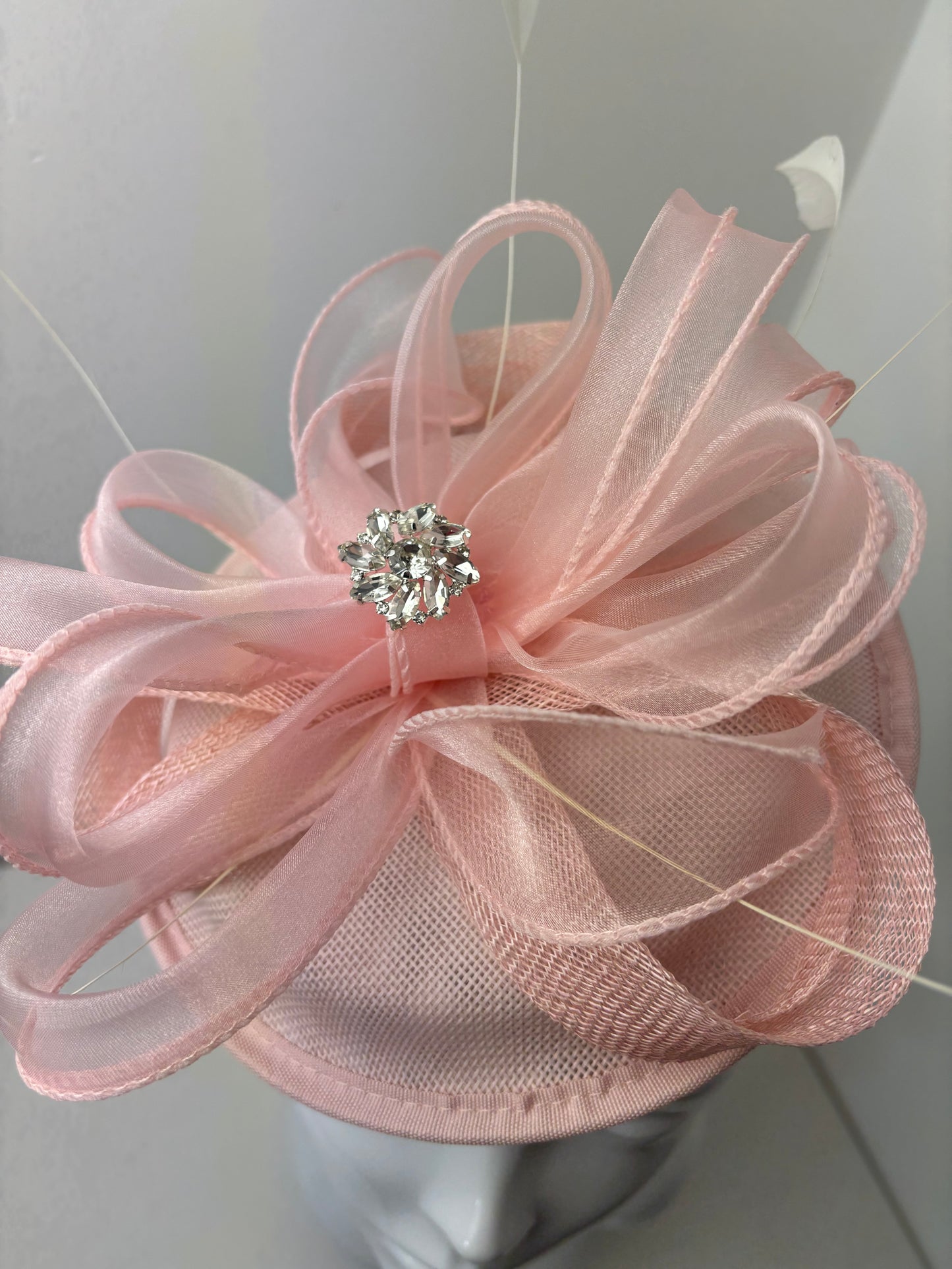 Bespoke Pale Pink Tulle Feather Fascinator