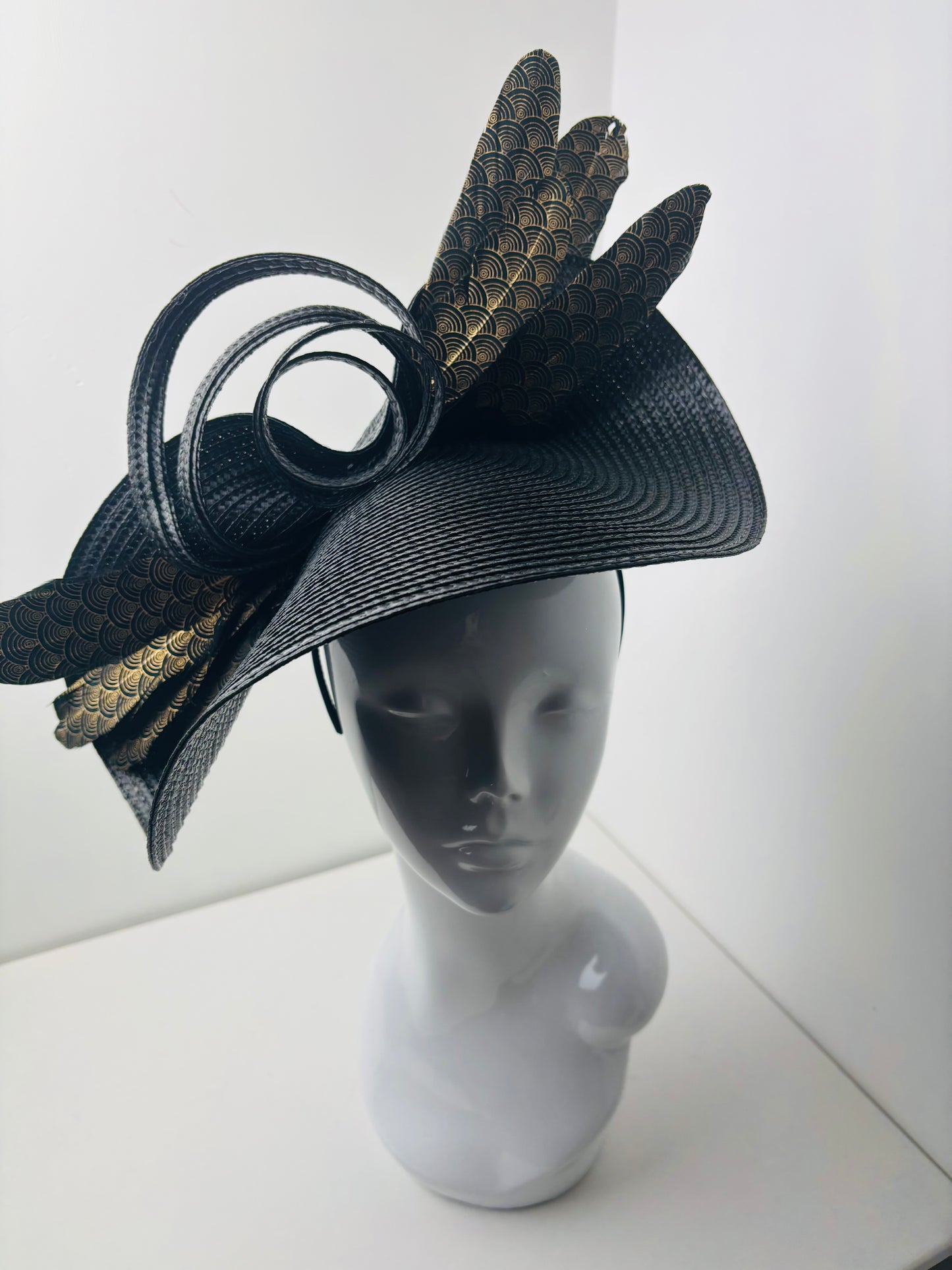 Bespoke Art Deco Eclipse Black Woven Fascinator