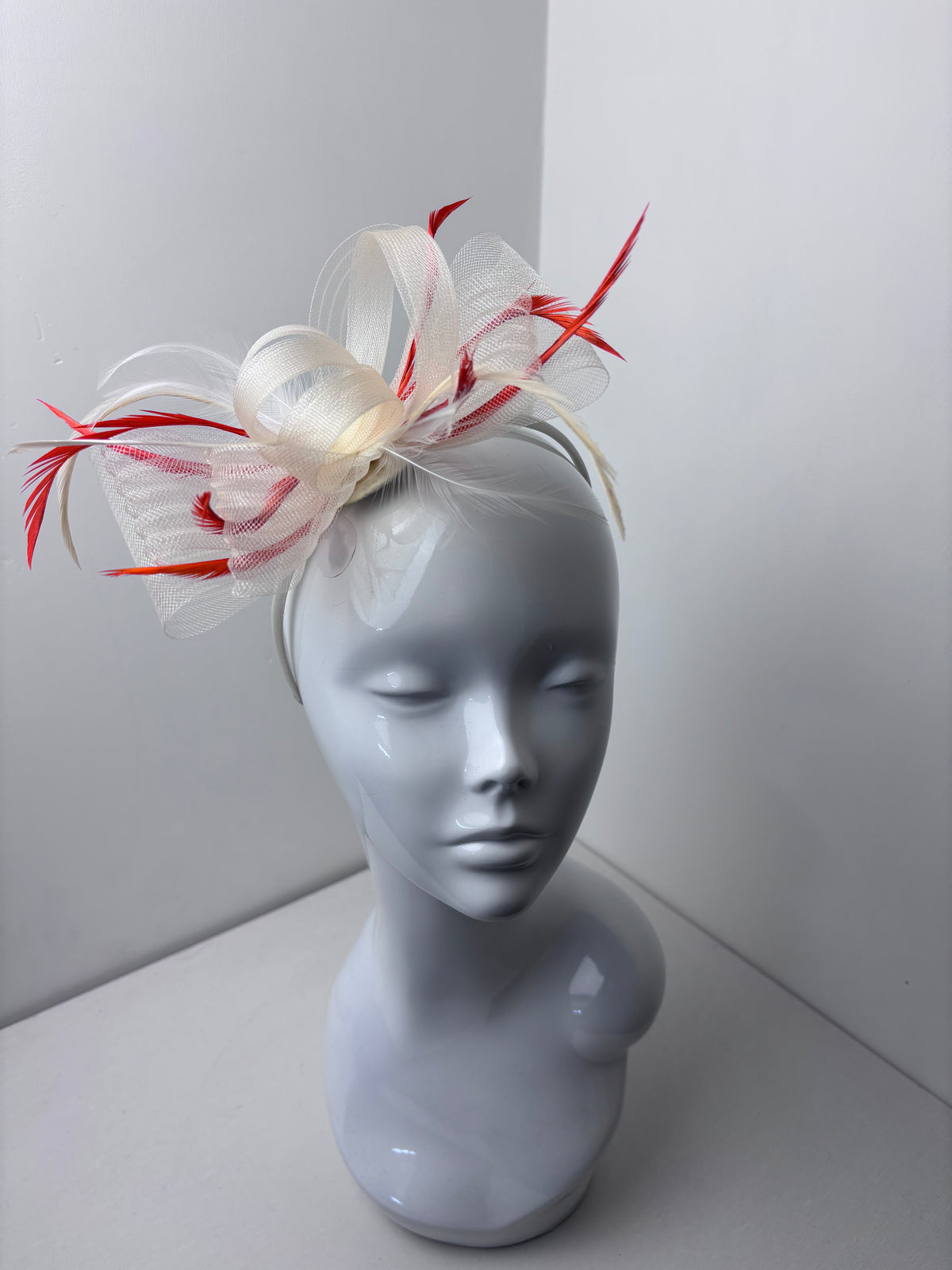 Cream & Orange Loop Feather Fascinator for Weddings