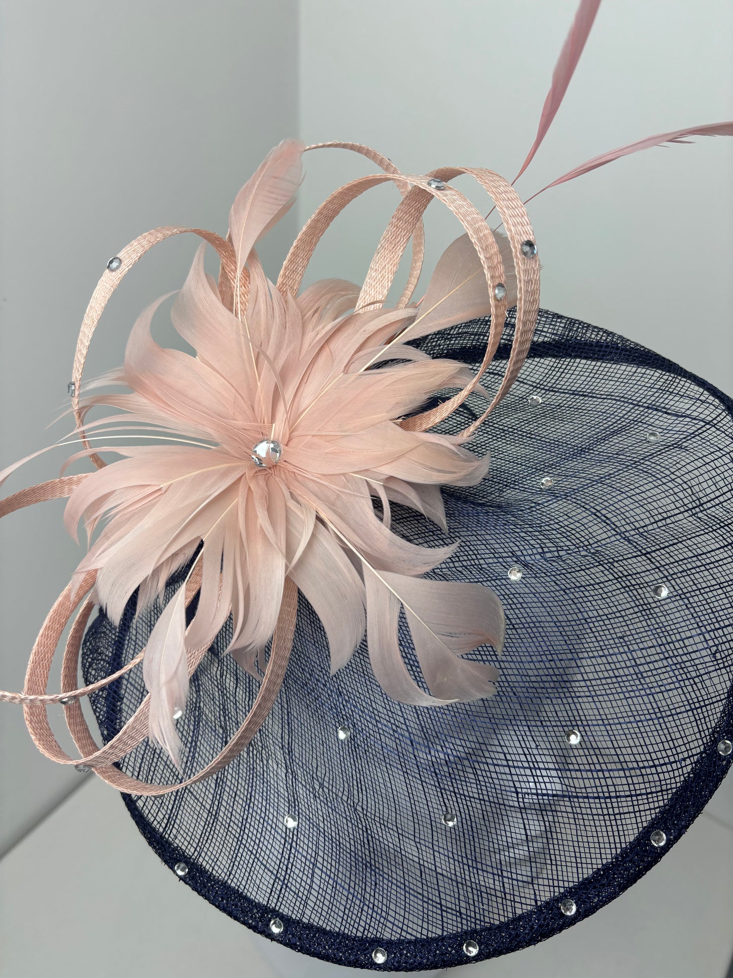 Bespoke One Off Pink & Navy Diamante Fascinator