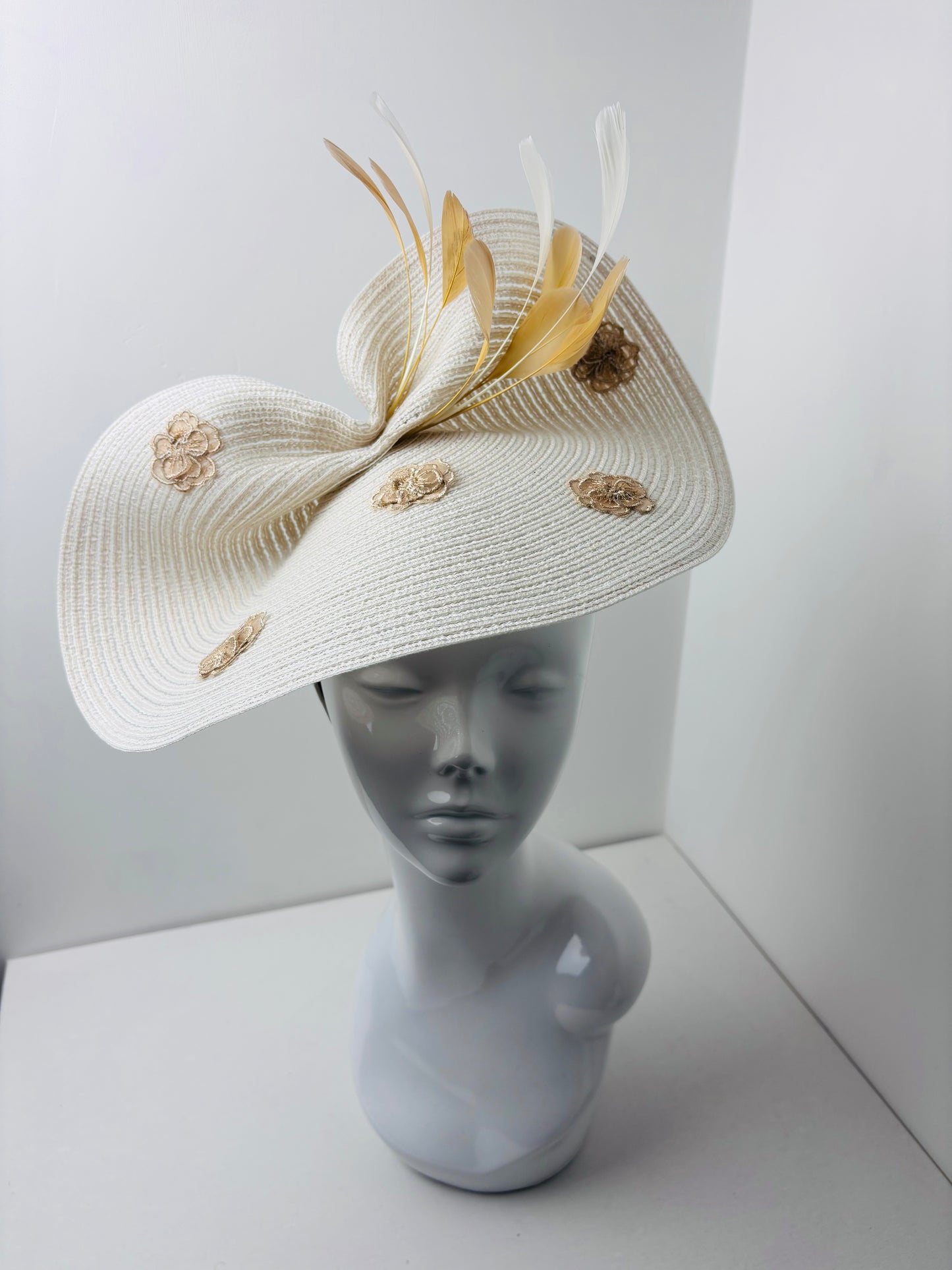 Bespoke Champagne & Gold Woven Swiss Braid Fascinator | Handcrafted in Northumberland
