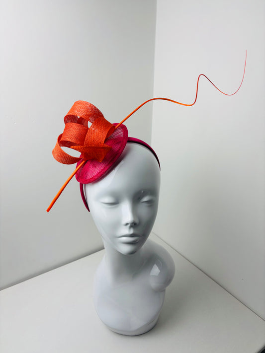 Bespoke Burnt Orange and Fuchsia Pink Structured Fascinator