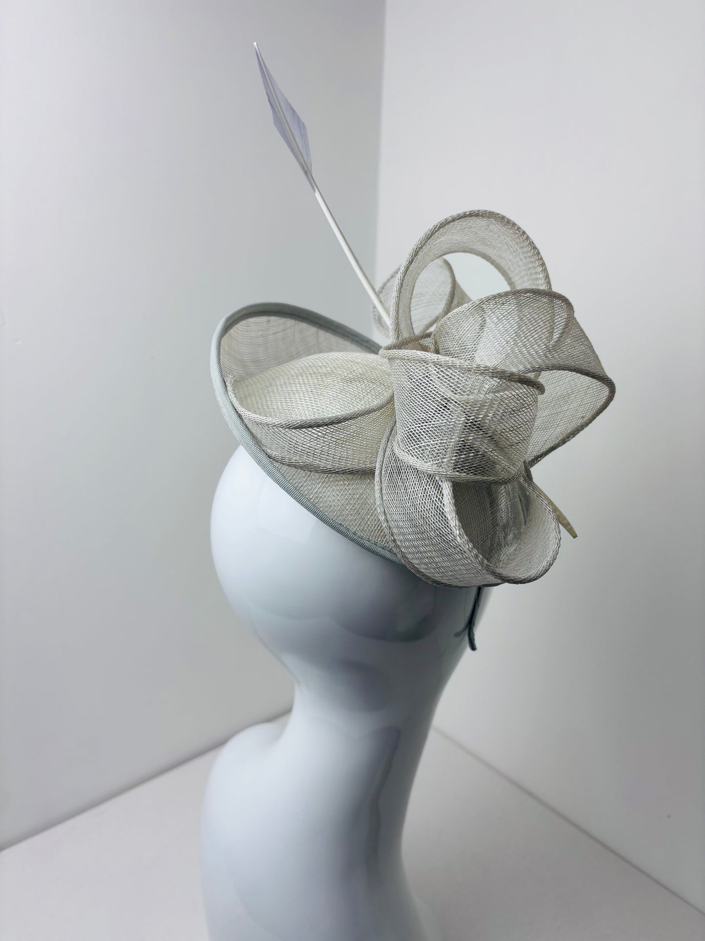 Pale Grey Sinamay Statement Fascinator with Clip & Headband | Elegant Wedding & Race Day Hat