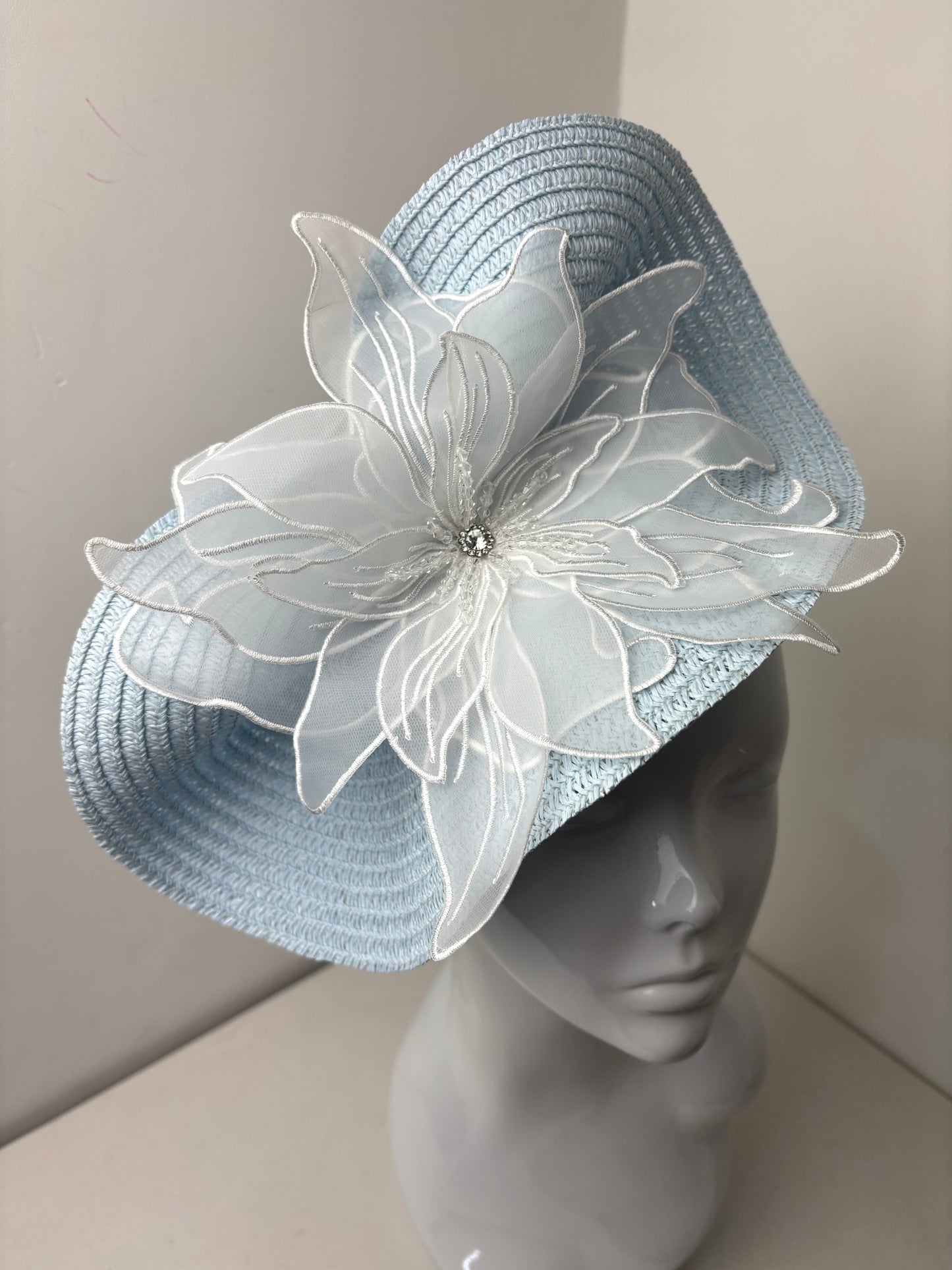 Bespoke Woven Pale Blue Embellished Fascinator