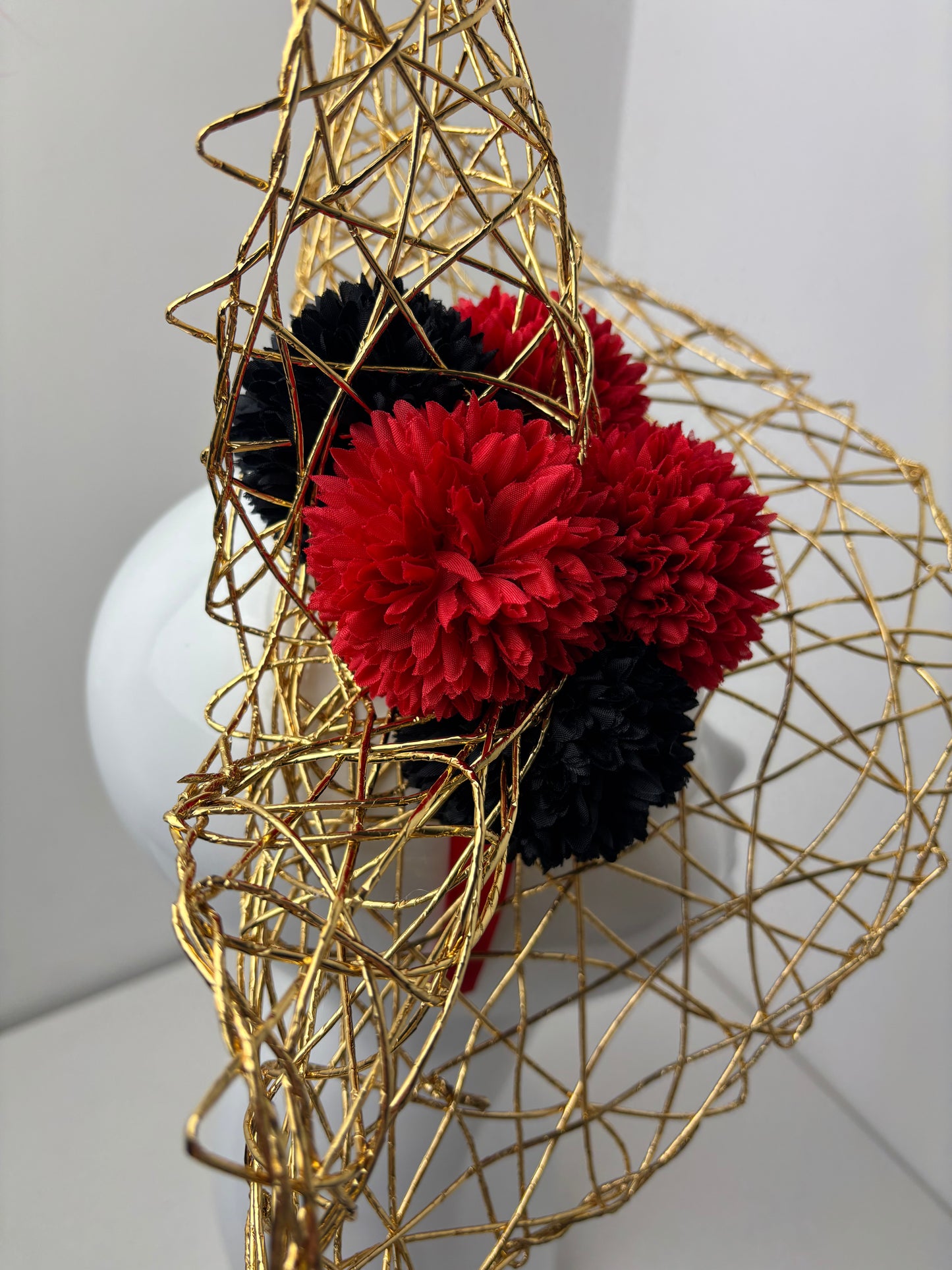 Scarlet Eclipse Red & Gold Statement Fascinator