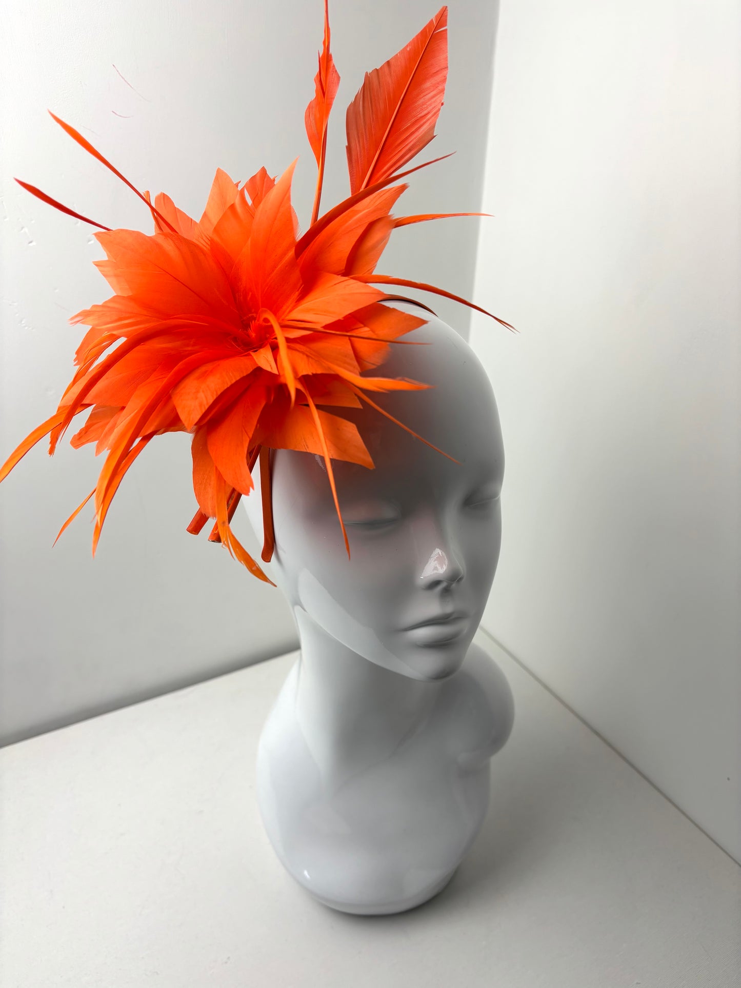 Bright Orange Feather Plume Quill Fascinator