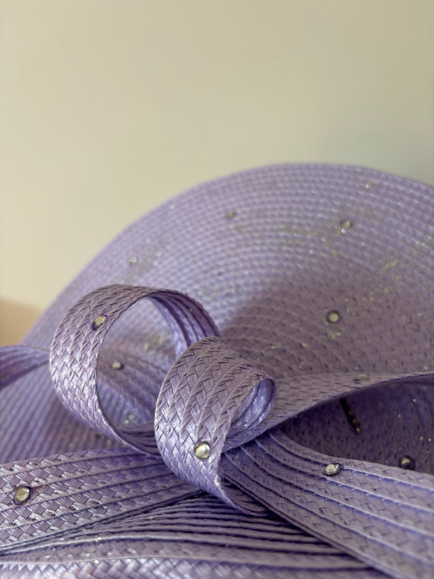 Bespoke Silver Leaf & Diamanté Lilac Fascinator