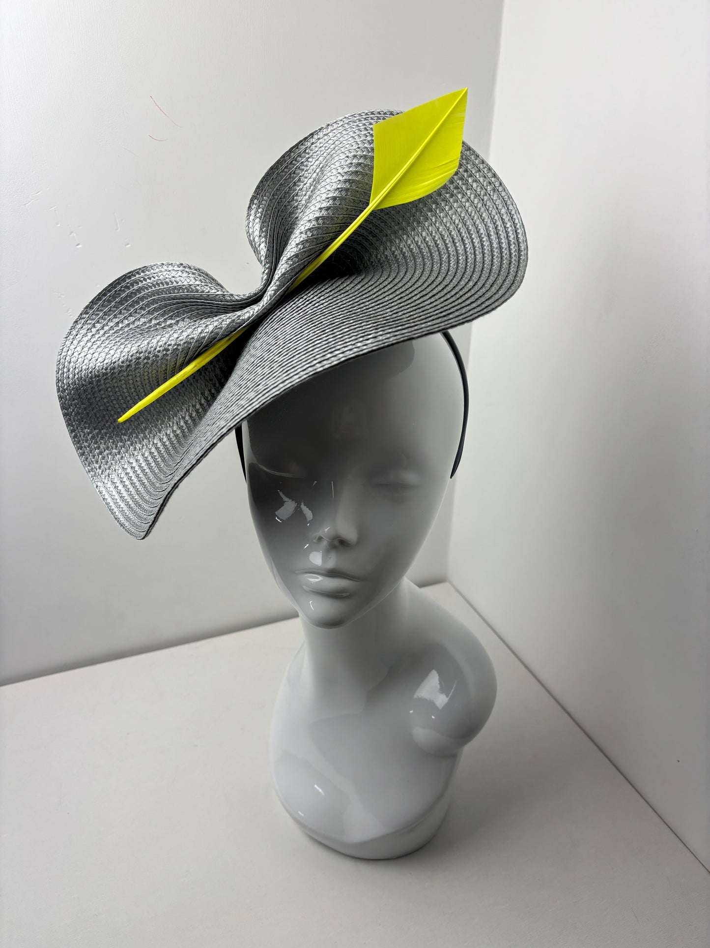 Bespoke Silver and Neon Yellow Woven Fascinator