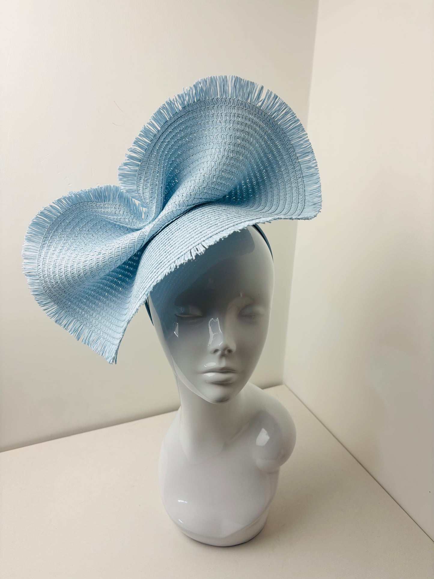 Bespoke Celeste Baby Blue Raffia Statement Headpiece