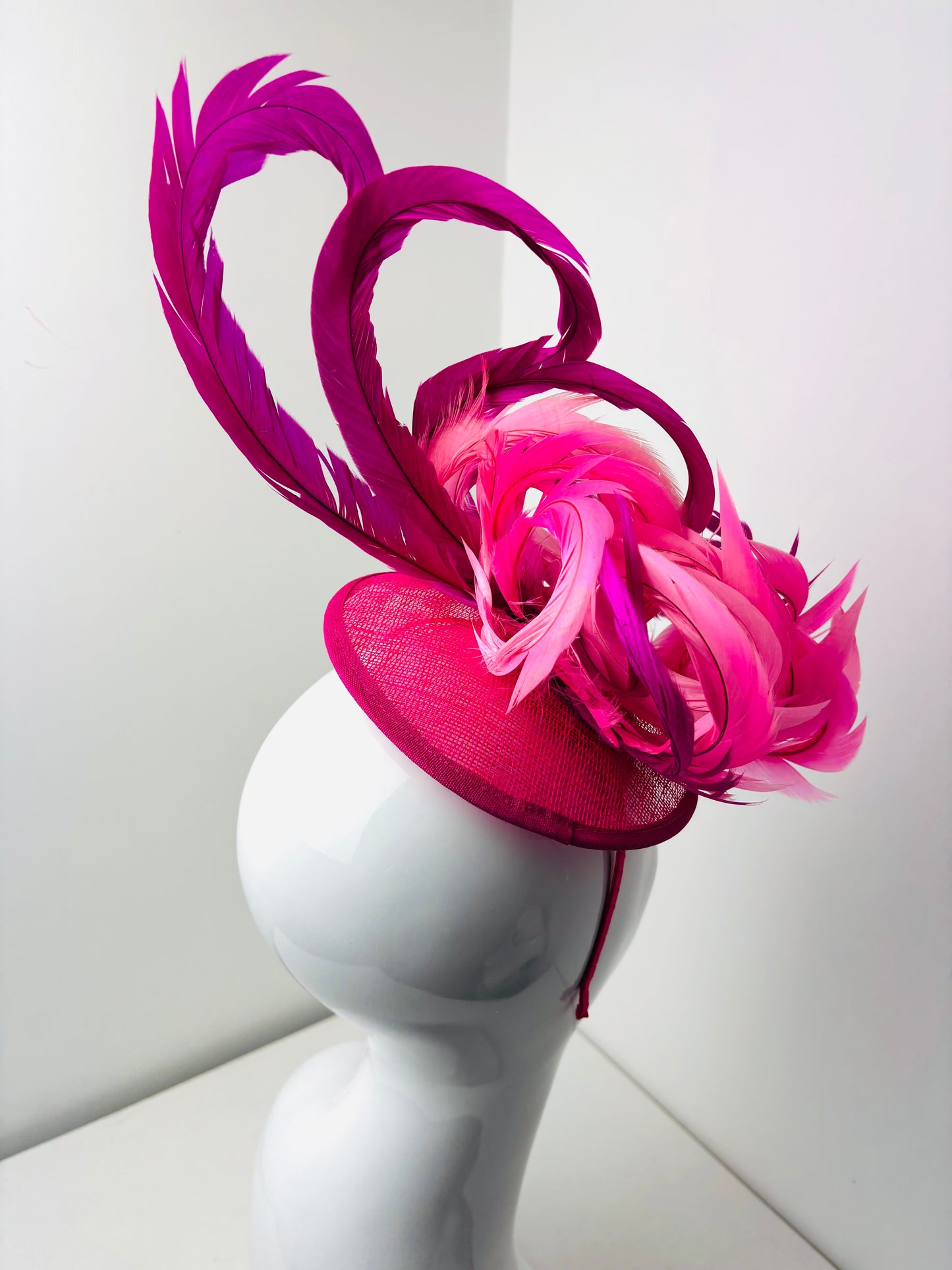 Bespoke Fuchsia Pink Whirl Feather Fascinator