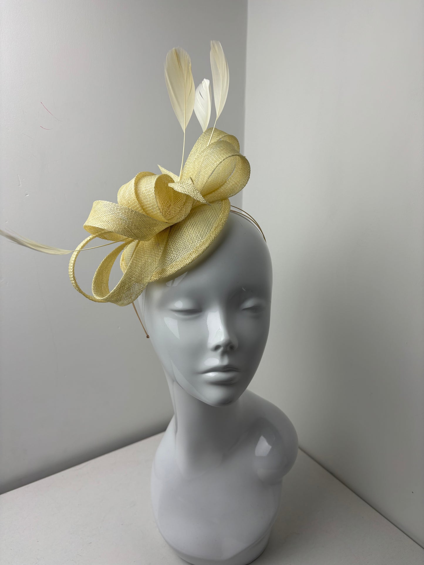 Bespoke Butter Yellow Sinamay Fascinator on Gold Headband | Handmade in Northumberland