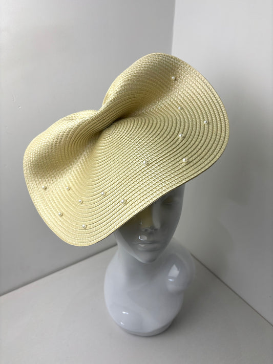 Bespoke Pale Gold Pearl Embellished Woven Fascinator