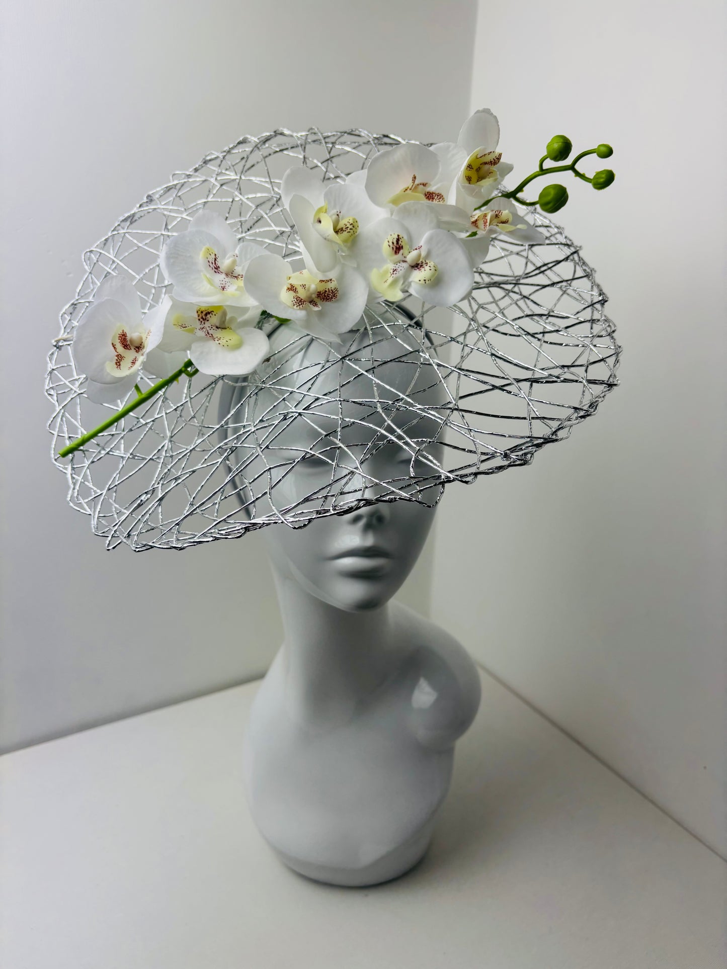 Bespoke White Orchid Halo Fascinator on Headband