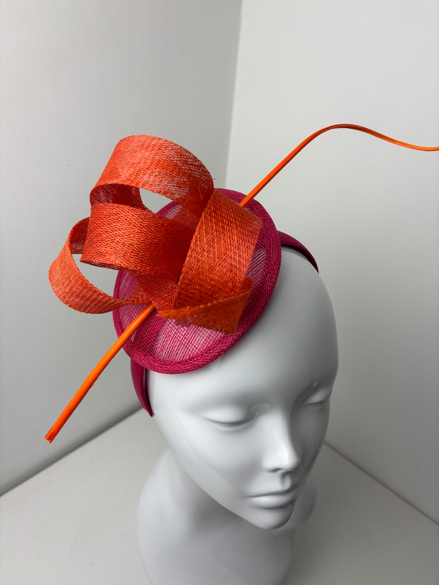 Bespoke Burnt Orange and Fuchsia Pink Structured Fascinator