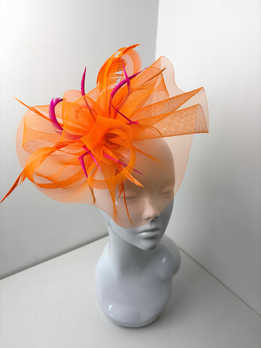 Bespoke Bright Orange and Pink Fascinator