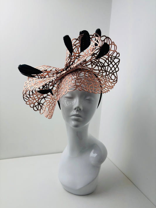 Bespoke Rose Gold Filigree Feather Fascinator | Handmade in Northumberland