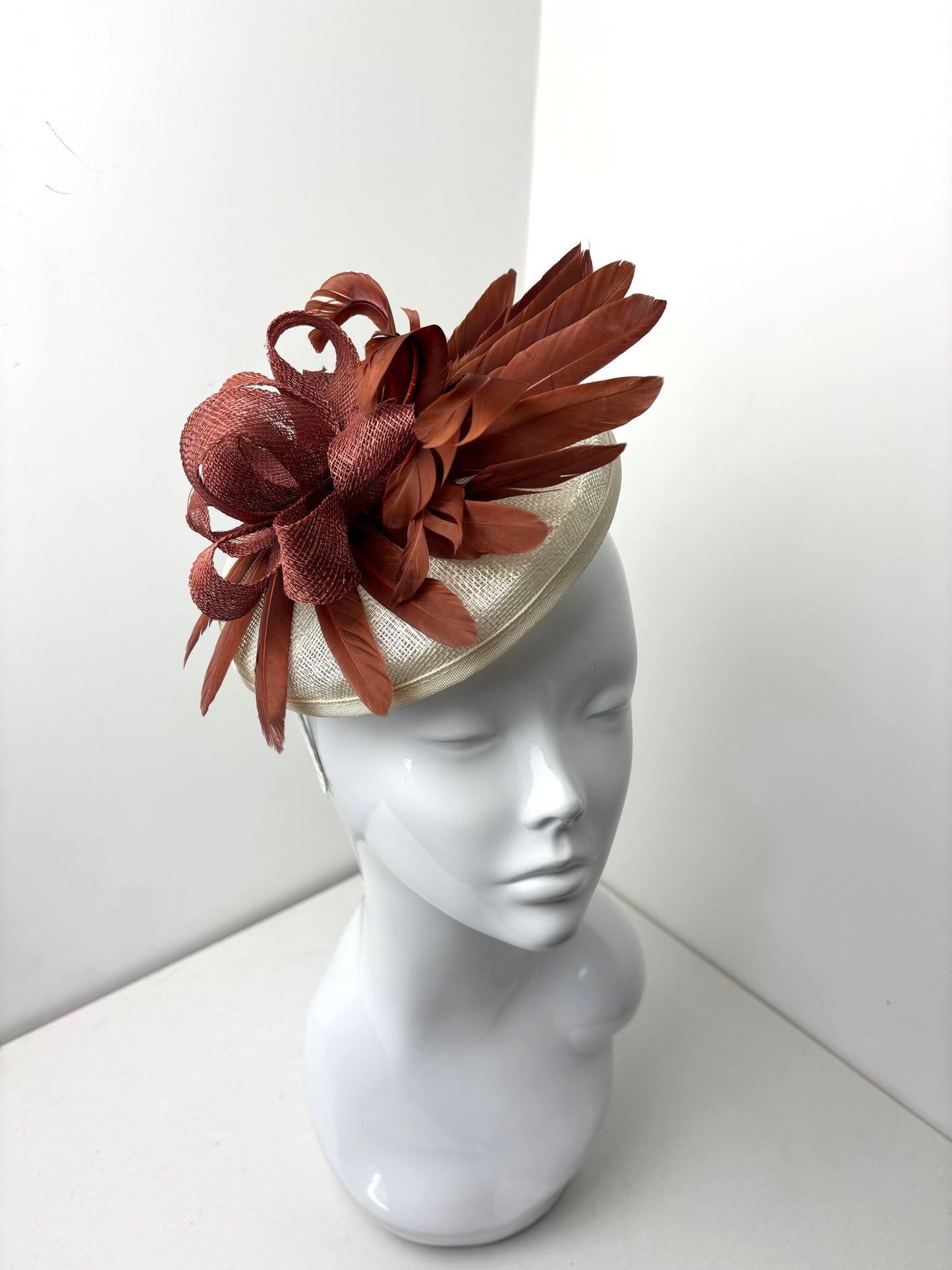 Bespoke Cream & Rust Structured Percher Fascinator