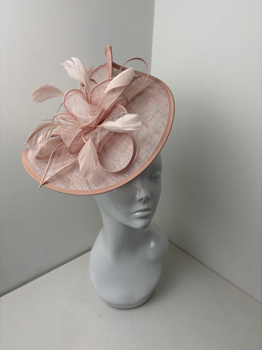Clarence Blush Pink Sinamay Loop Feather Fascinator