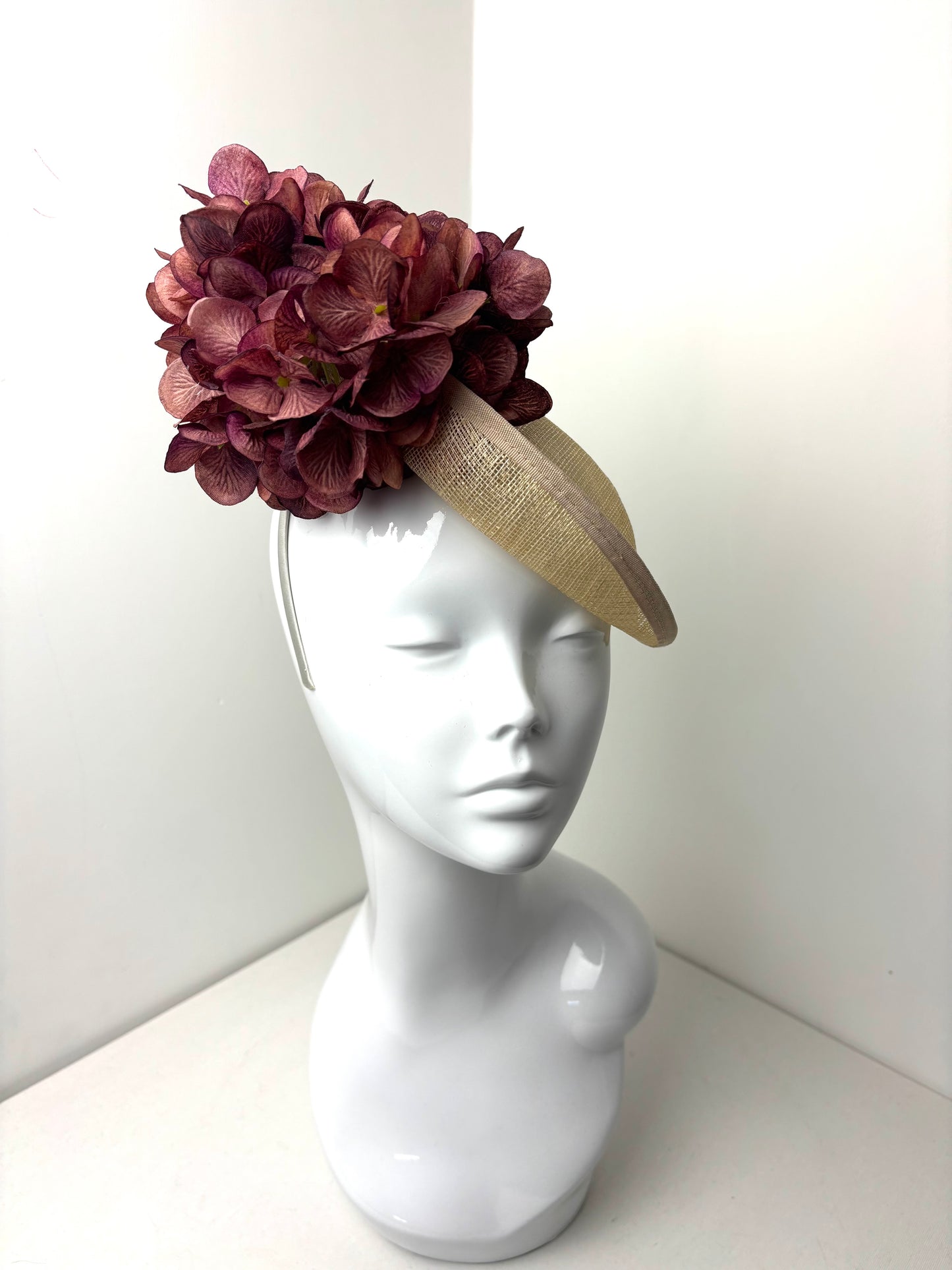 Bespoke Burgundy Hydrangea Statement Headpiece Fascinator