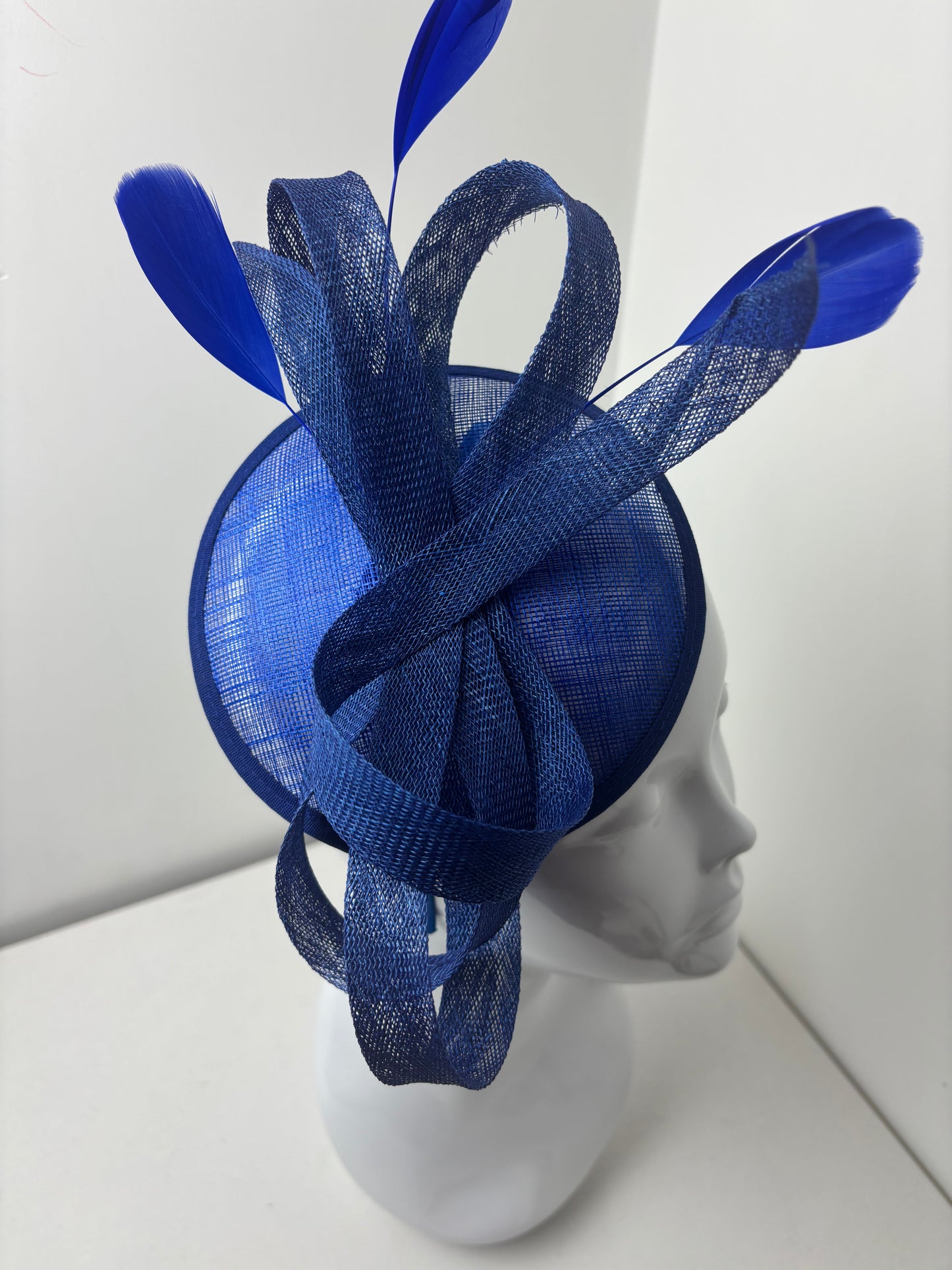 Bespoke Royal Blue Sinamay Feather Fascinator