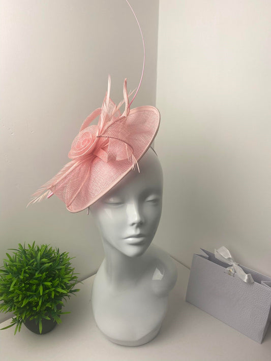 Pink Oval Floral Quill Fascinator