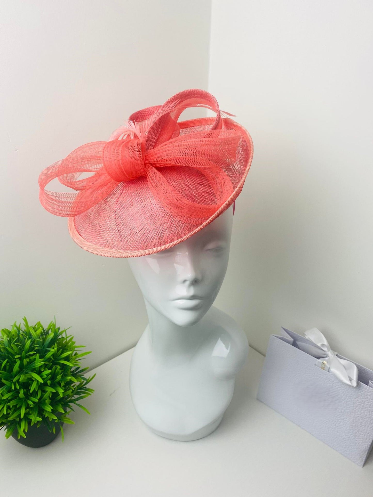 Round Coral Bow Fascinator