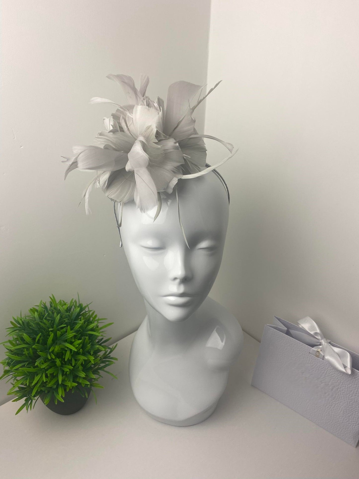 Pale Grey Feather Plume Fascinator