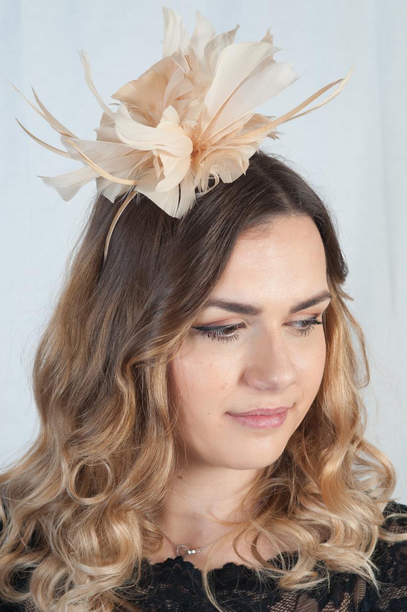 Golden Nude Feather Fascinator