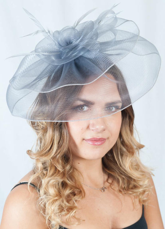 Charcoal Grey Mesh Veil Fascinator