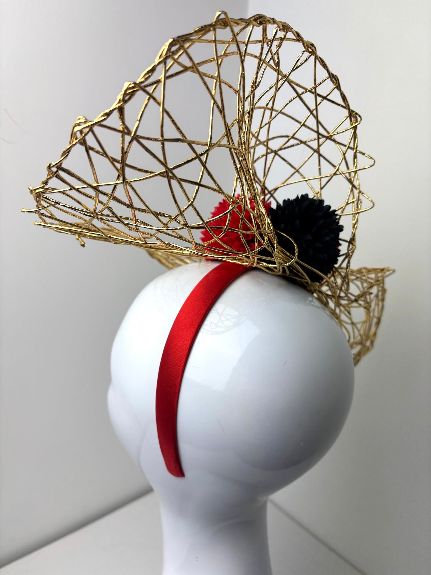 Scarlet Eclipse Red & Gold Statement Fascinator