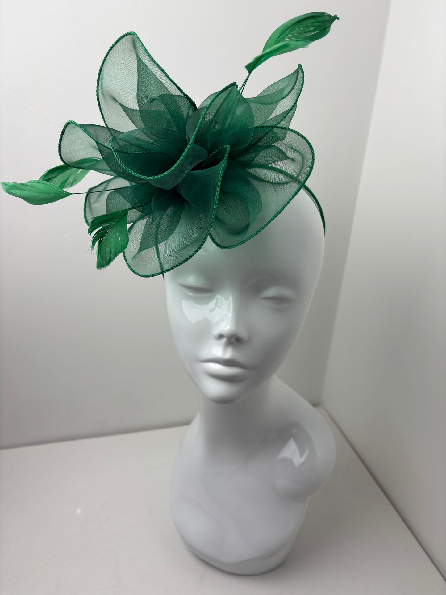 Emerald Green Tulle Feather Fascinator
