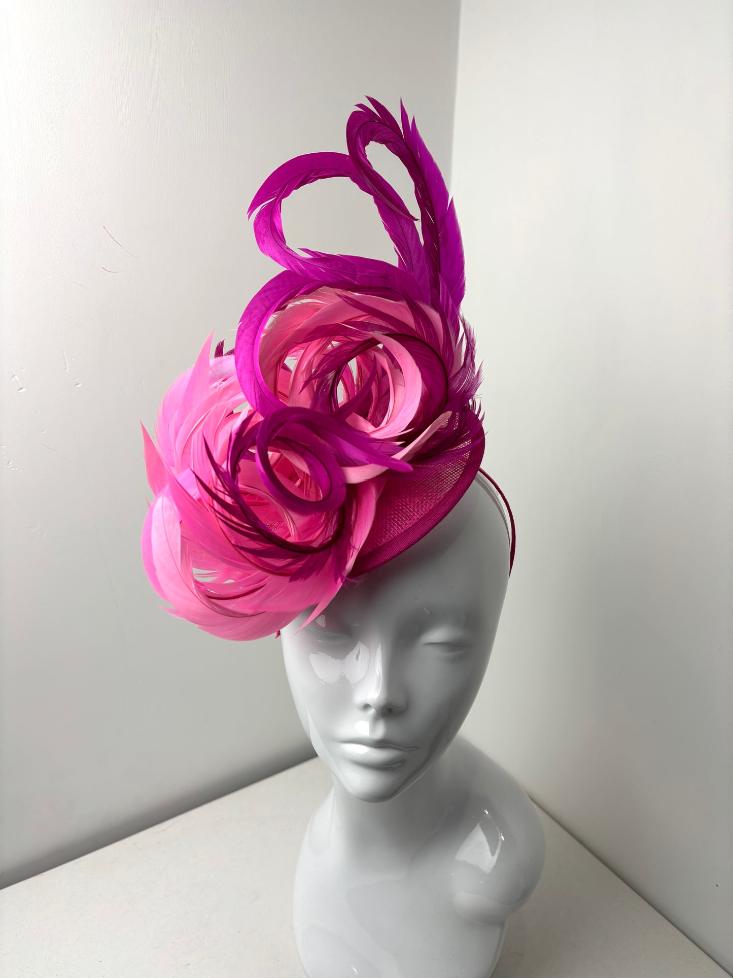 Bespoke Fuchsia Pink Whirl Feather Fascinator