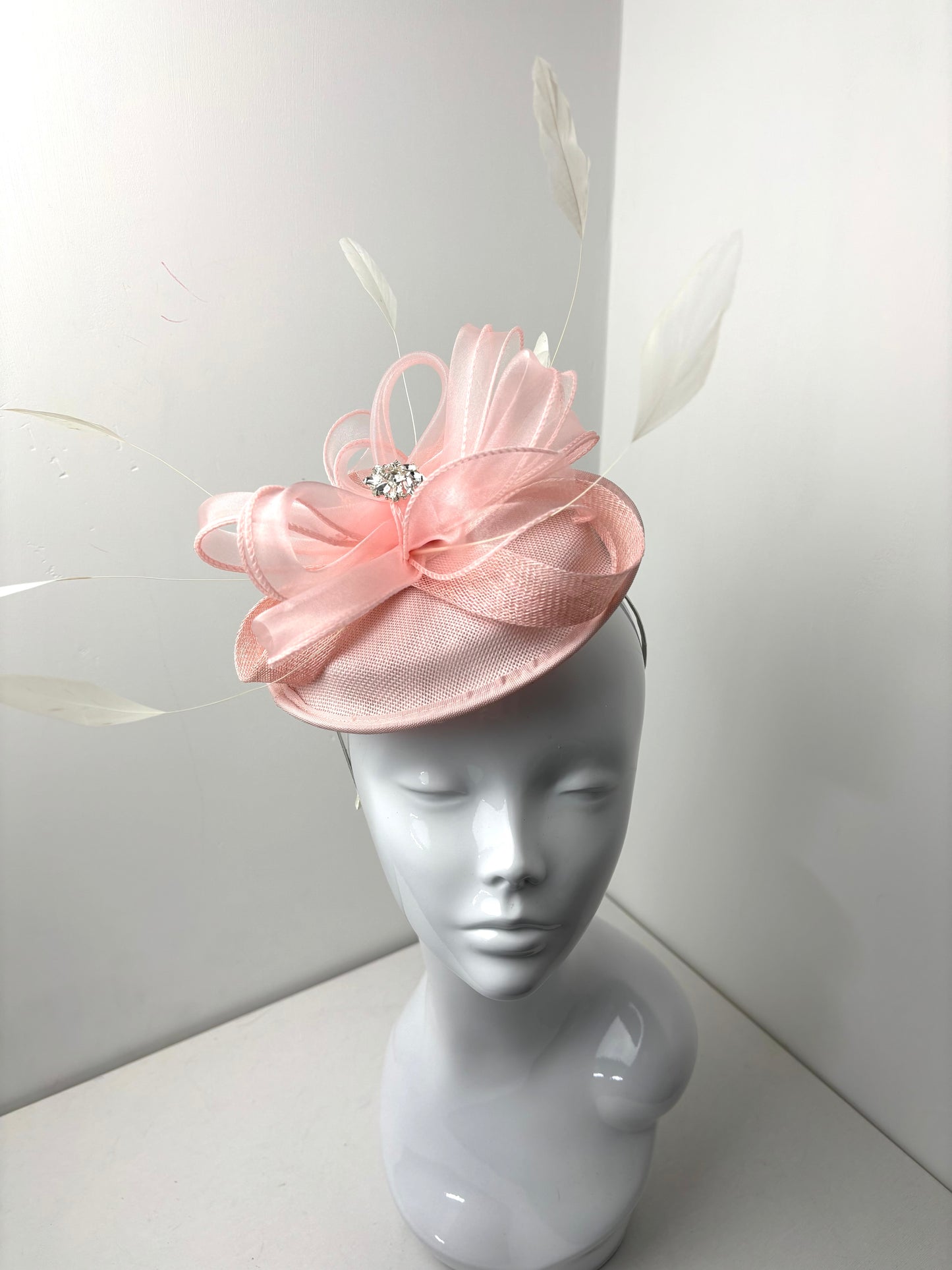 Bespoke Pale Pink Tulle Feather Fascinator
